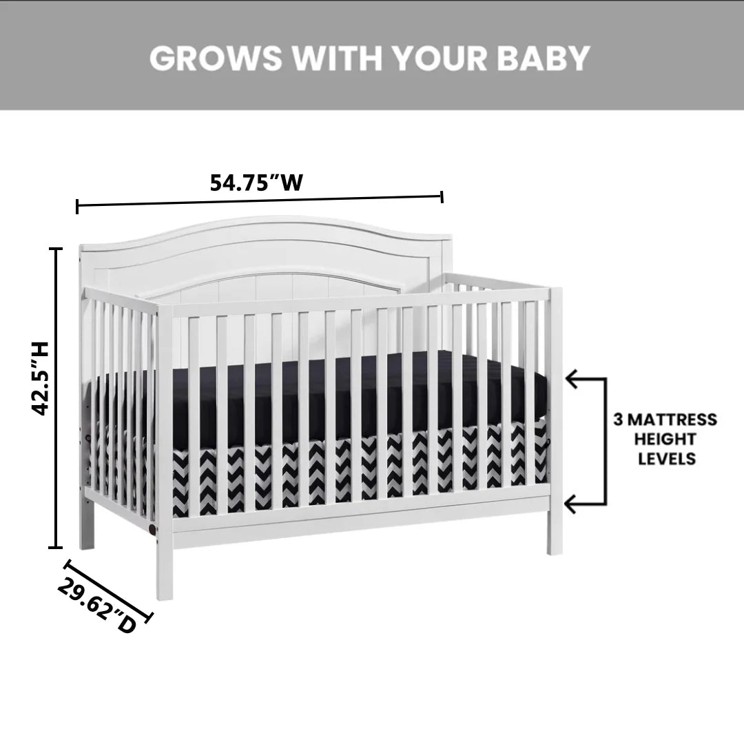 Oxford Baby North Bay 4 - in - 1 Convertible Crib, Snow White, GREENGUARD Gold Certified, Wooden Crib