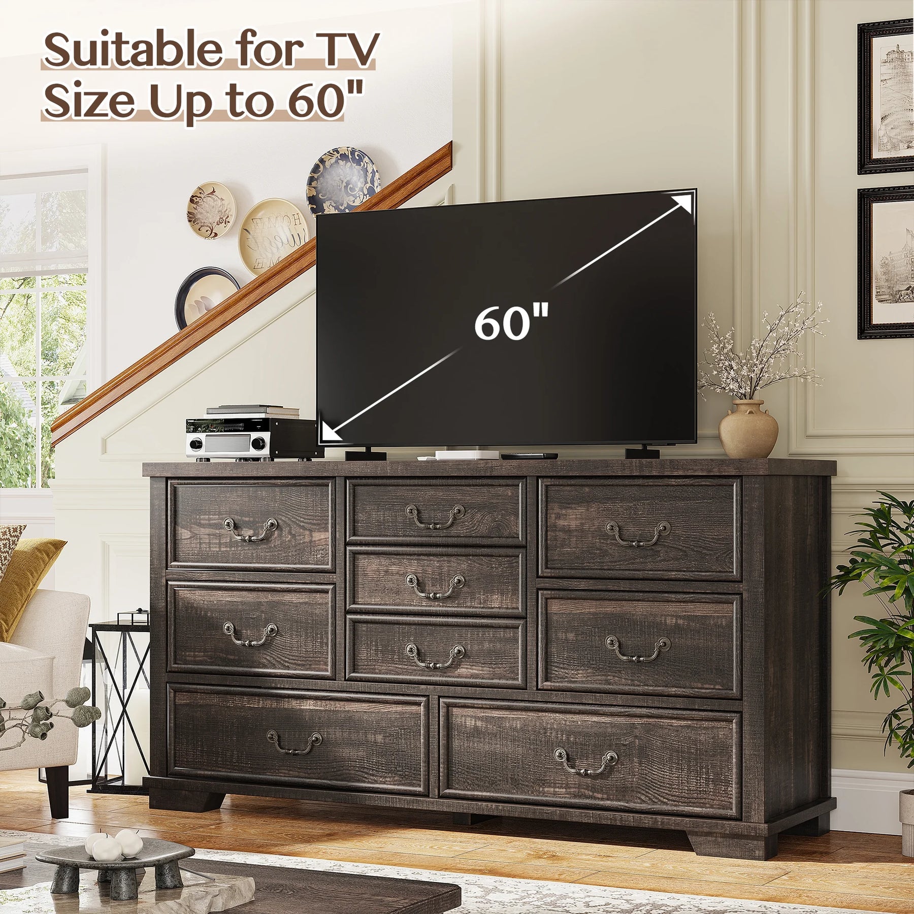 Enhomee Wood Dressers for Bedroom with 9 Drawers White Dresser Chest of Drawers for Living Room