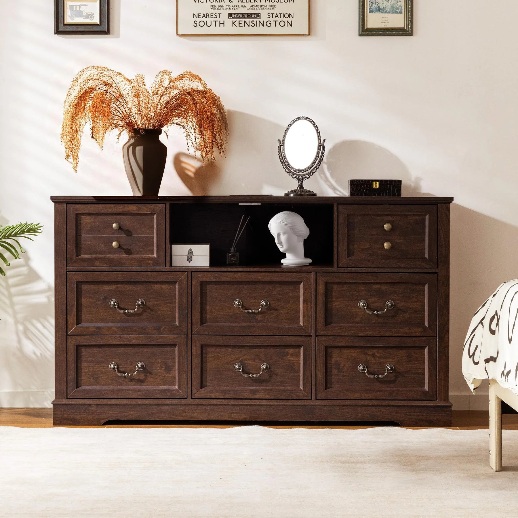 Enhomee Wood Dressers for Bedroom with 9 Drawers White Dresser Chest of Drawers for Living Room
