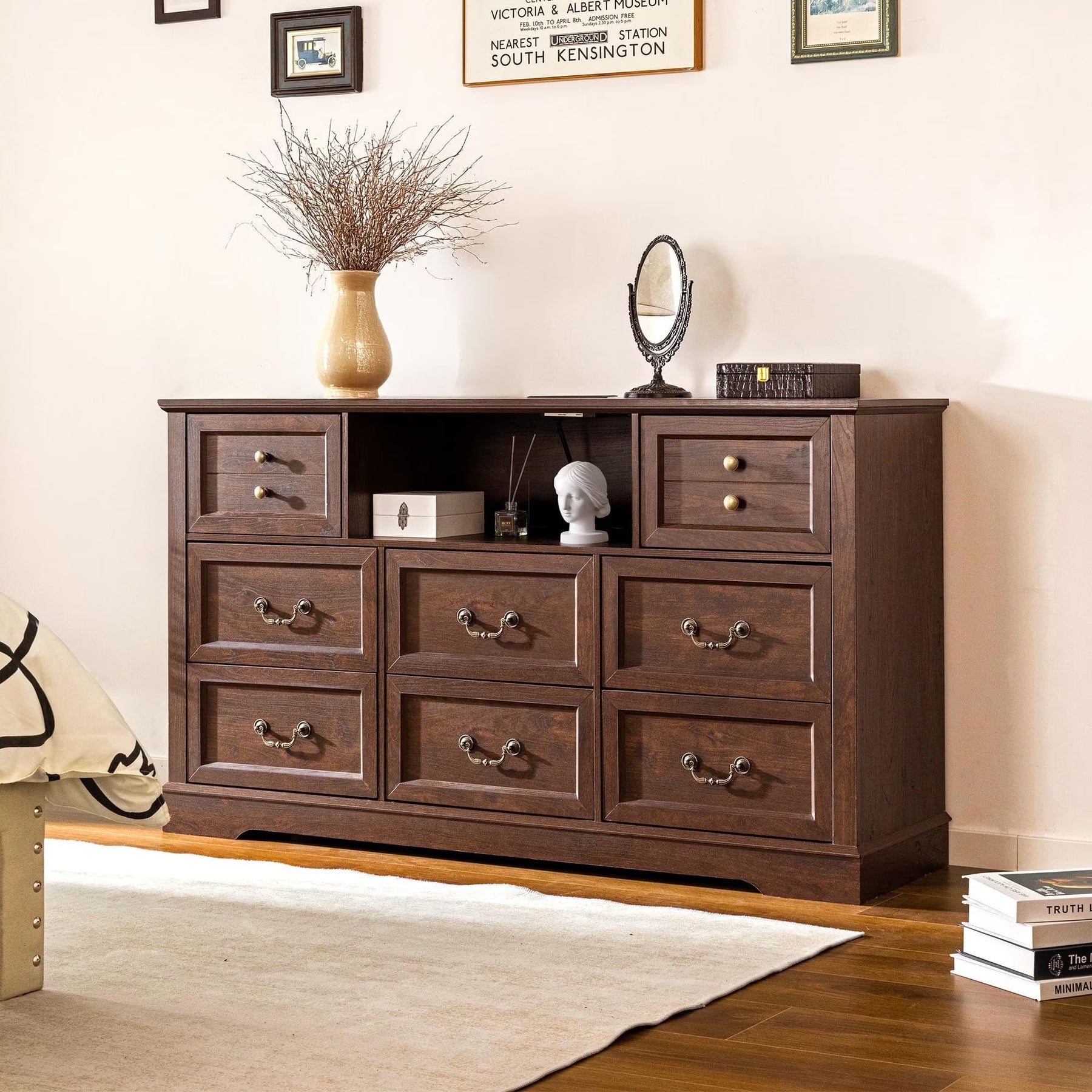 Enhomee Wood Dressers for Bedroom with 9 Drawers White Dresser Chest of Drawers for Living Room