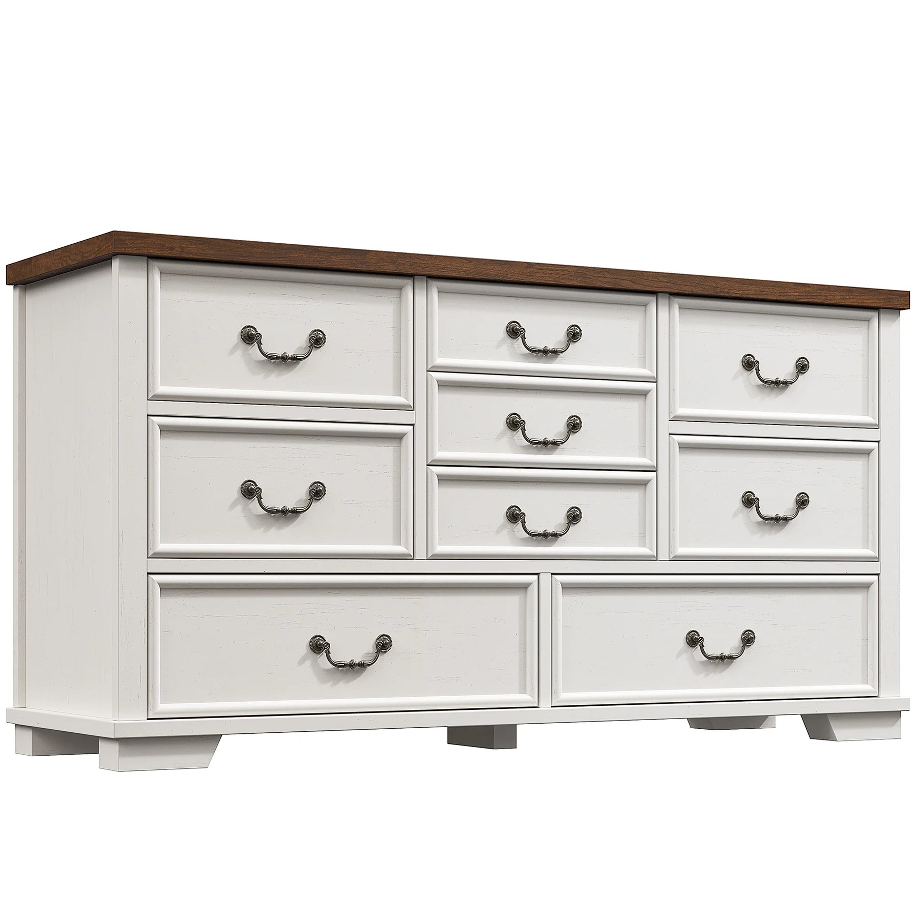 Enhomee Wood Dressers for Bedroom with 9 Drawers White Dresser Chest of Drawers for Living Room