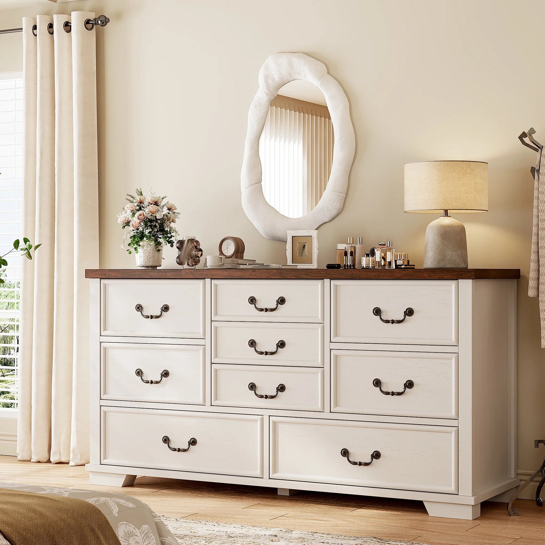 Enhomee Wood Dressers for Bedroom with 9 Drawers White Dresser Chest of Drawers for Living Room