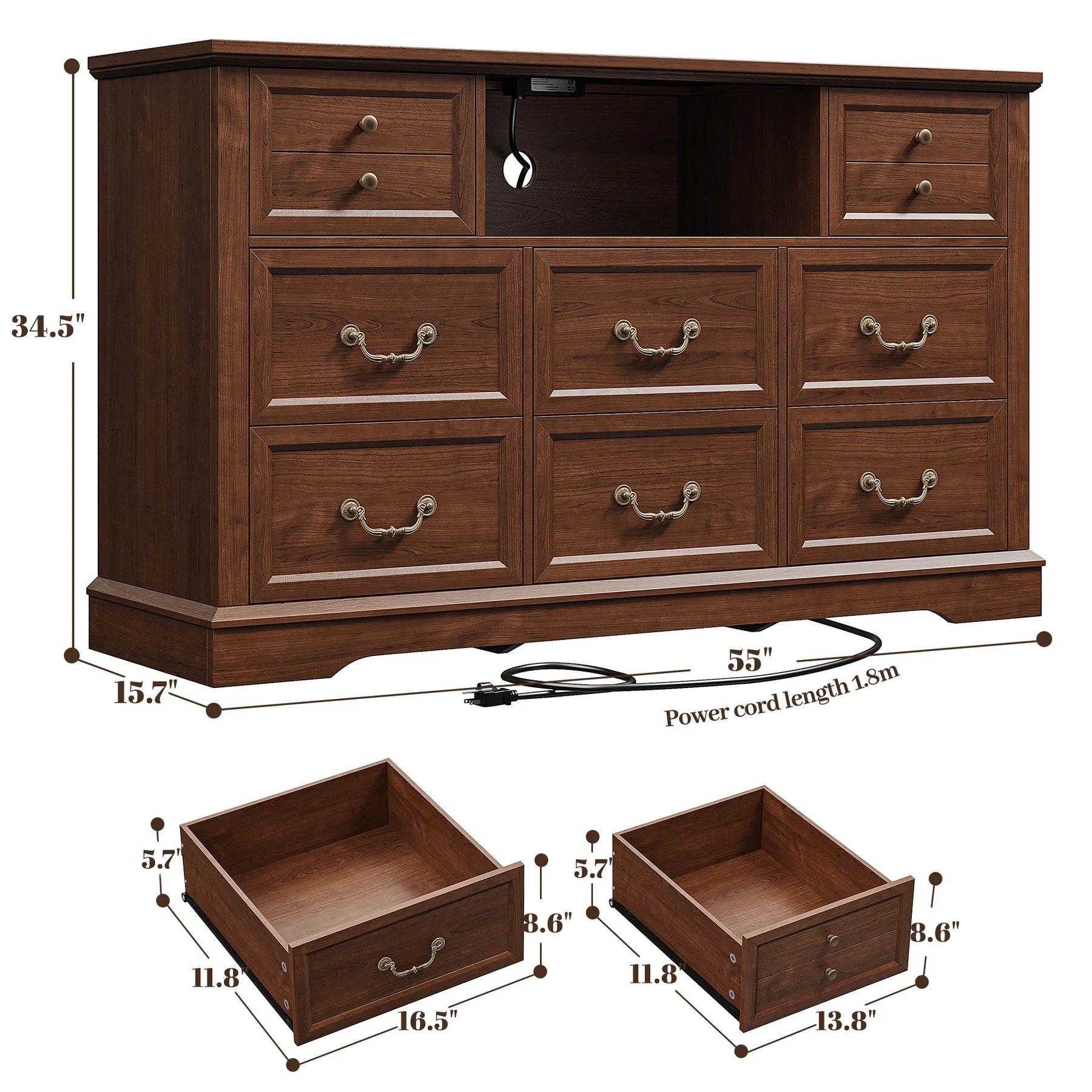 Enhomee Wood Dressers for Bedroom with 9 Drawers White Dresser Chest of Drawers for Living Room