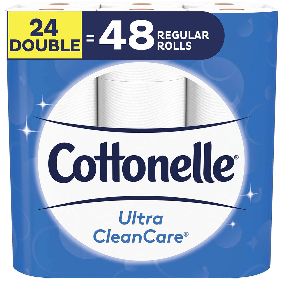Cottonelle Toilet Paper, 24 Double Rolls (Equal to 48 Regular Rolls), Ultra CleanCare, Soft Bath Tissue, Biodegradable, Septic-Safe