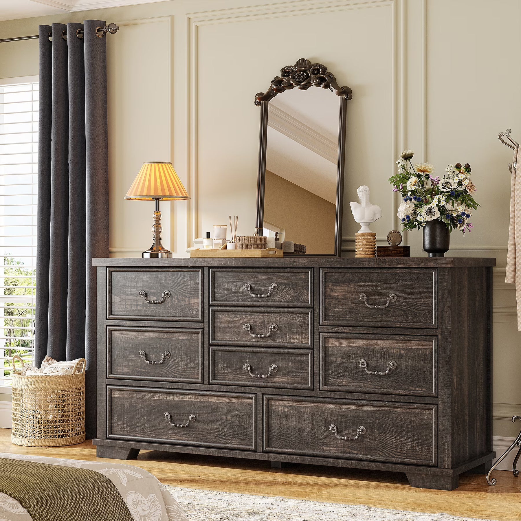 Enhomee Wood Dressers for Bedroom with 9 Drawers White Dresser Chest of Drawers for Living Room