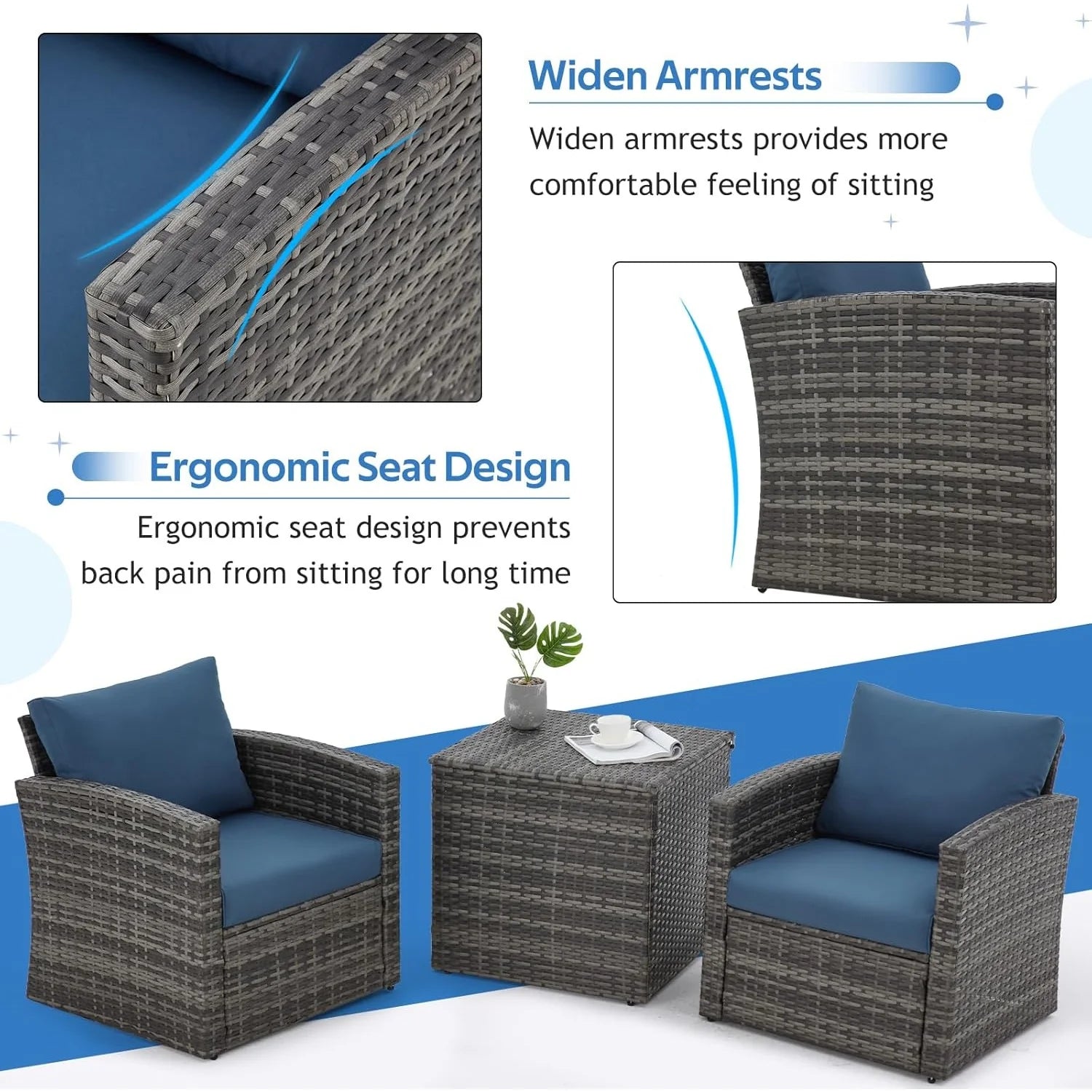 AECOJOY 7 PCS Outdoor Patio Furniture Sets with 2 Storage Boxes, Dark Blue