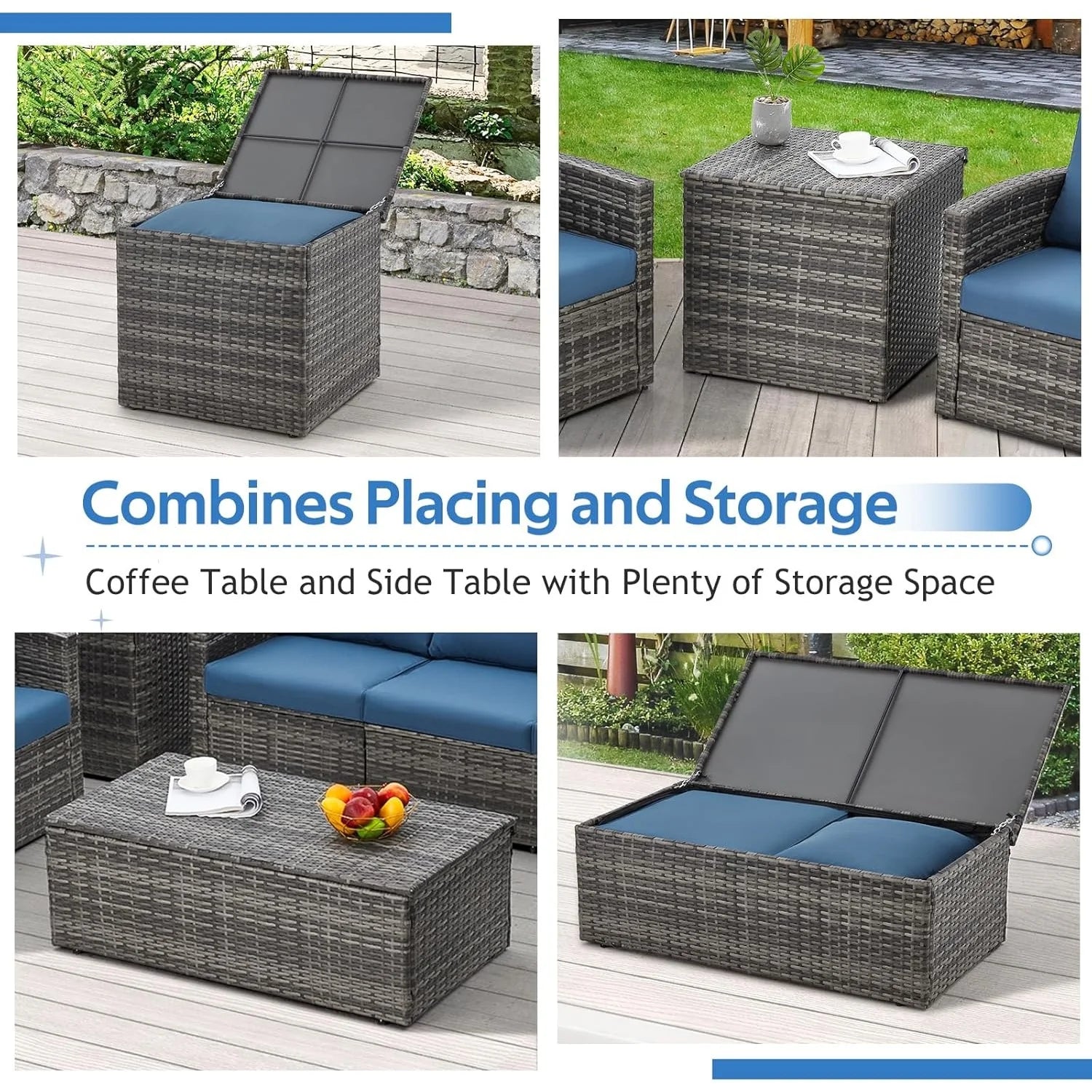 AECOJOY 7 PCS Outdoor Patio Furniture Sets with 2 Storage Boxes, Dark Blue