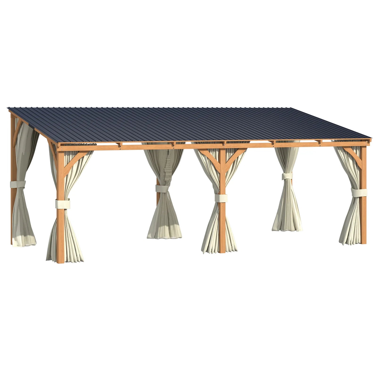 AECOJOY 20x10 Outdoor Wooden Pergola Gazebo with Curtains and Netting for Patio