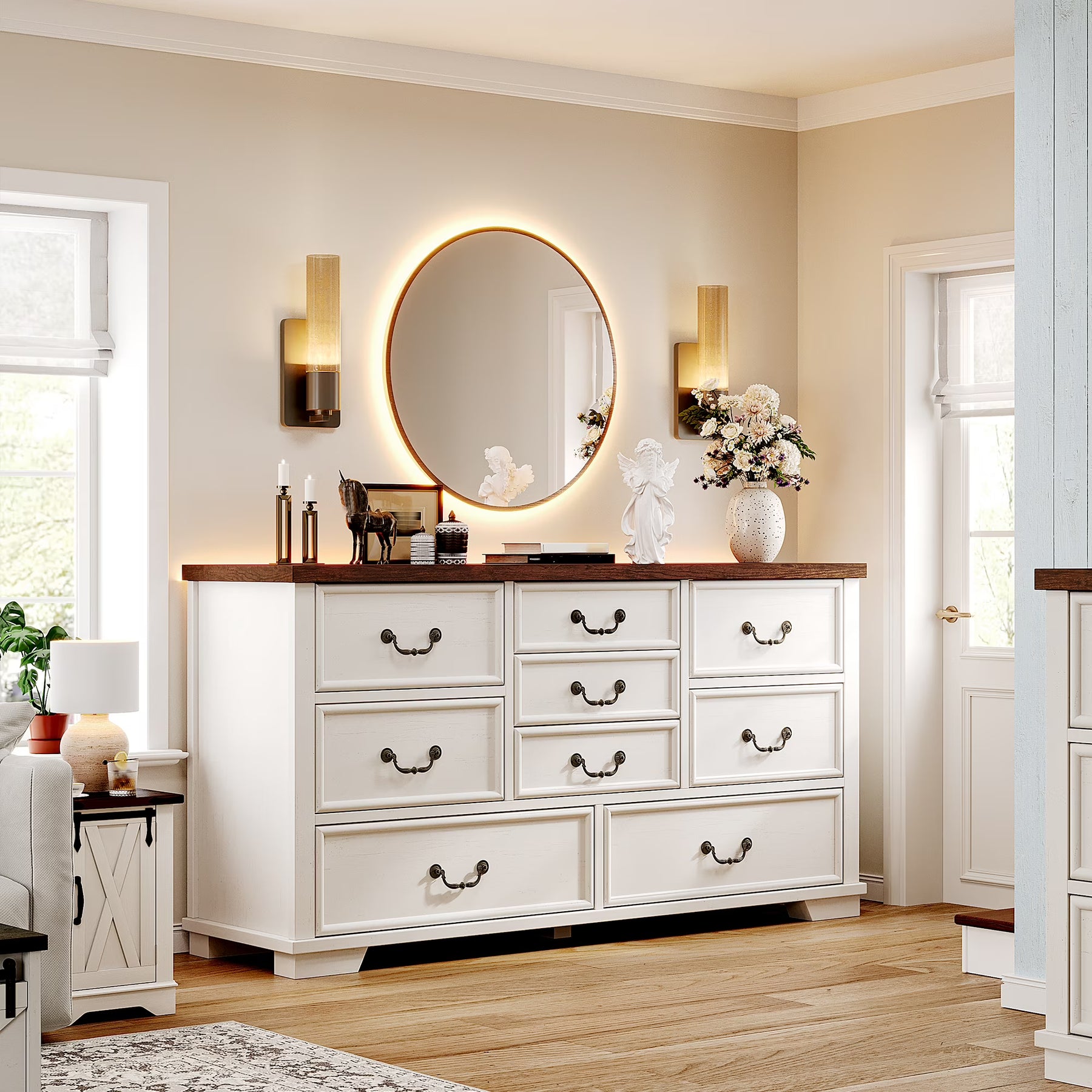 Enhomee Wood Dressers for Bedroom with 9 Drawers White Dresser Chest of Drawers for Living Room